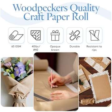 Brown Kraft Paper Roll 30 inch Wide, 2400 inch Long, 1 Roll, Jumbo Roll for Eco Friendly Christmas Gift Wrapping Paper and Packing Paper, by Woodpeckers