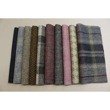 British Tweed Wool Remnants for Crafting - 10 Pieces