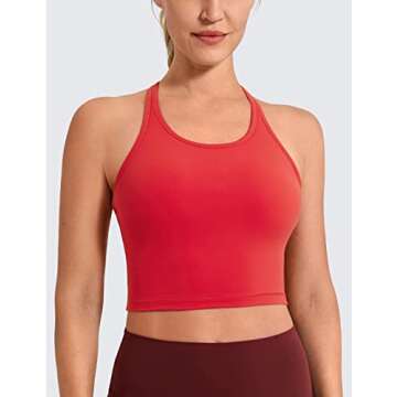 CRZ YOGA Women's Racerback Longline Sports Bra Padded Wireless Yoga Bras Crop Cami Tank Tops Crimson...