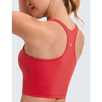 CRZ YOGA Women's Racerback Longline Sports Bra Padded Wireless Yoga Bras Crop Cami Tank Tops Crimson Medium