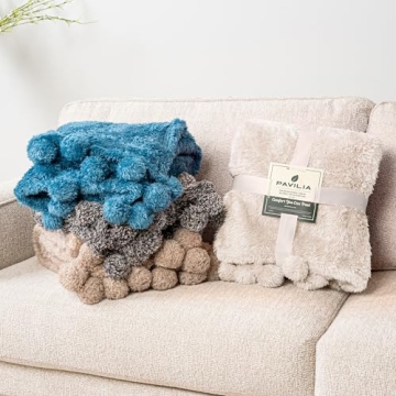 PAVILIA Cream Sherpa Throw Blanket - Soft and Warm