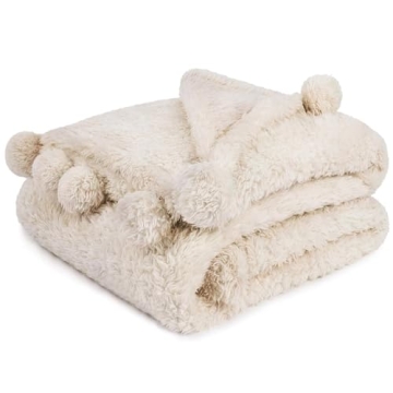 PAVILIA Cream Sherpa Throw Blanket - Soft and Warm