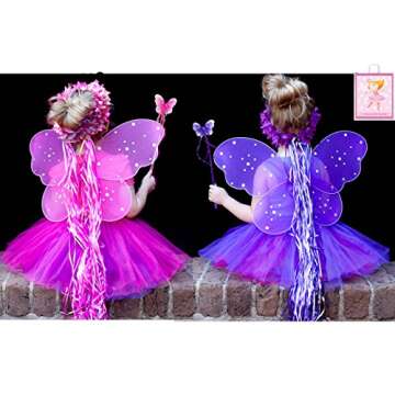 Lilly and the Bee Novelties 7pc Hot Pink & Purple Fairy Princess Costumes with Reversible Tutu Plus Gift Bag