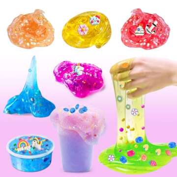 ESSENSON Slime Making Kit - Slime Supplies for Girls & Boys, Crystal Clear Slime, Glitter, Charms, Fishbowl Beads - Kids Art Craft Toys Gifts Age 3+