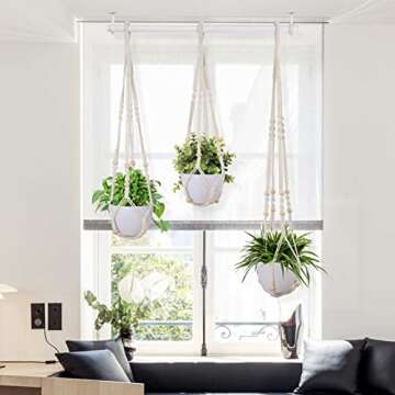 Lorbro Hanging Planter with 3 Macrame Plant Hanger, Wall/Window Plant Hanger with 3 Plants Pots, Han...