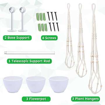 Lorbro Hanging Planter with 3 Macrame Plant Hanger, Wall/Window Plant Hanger with 3 Plants Pots, Hanging Plant Holder for Home Decor, Indoor Outdoor Herb Garden (White)