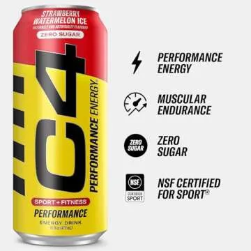 C4 Energy Drink 16oz (Pack of 12) - Strawberry Watermelon Ice - Sugar Free Pre Workout Performance D...