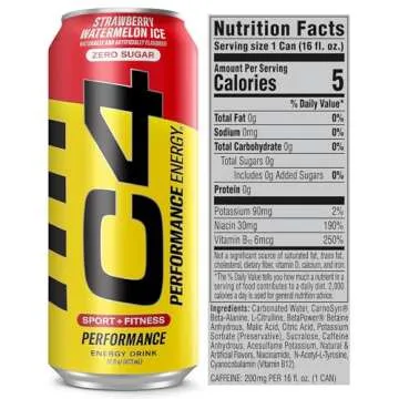 C4 Energy Drink 16oz (Pack of 12) - Strawberry Watermelon Ice - Sugar Free Pre Workout Performance Drink with No Artificial Colors or Dyes