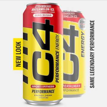 C4 Energy Drink 16oz (Pack of 12) - Strawberry Watermelon Ice - Sugar Free Pre Workout Performance Drink with No Artificial Colors or Dyes