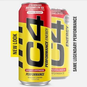 C4 Energy Drink 16oz (Pack of 12) - Strawberry Watermelon Ice - Sugar Free Pre Workout Performance Drink with No Artificial Colors or Dyes