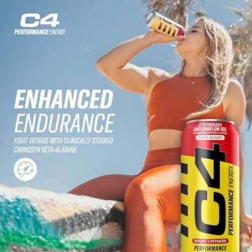 C4 Energy Drink 16oz (Pack of 12) - Strawberry Watermelon Ice - Sugar Free Pre Workout Performance Drink with No Artificial Colors or Dyes
