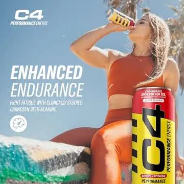 C4 Energy Drink 16oz (Pack of 12) - Strawberry Watermelon Ice - Sugar Free Pre Workout Performance Drink with No Artificial Colors or Dyes