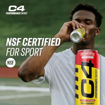 C4 Energy Drink 16oz (Pack of 12) - Strawberry Watermelon Ice - Sugar Free Pre Workout Performance Drink with No Artificial Colors or Dyes