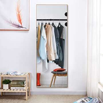 Rose Home Fashion Aluminum Alloy Thin Frame-65 x22“, Floor Mirror, Standing Mirror, Full Length Mirror, Large Mirror, Floor Length Mirror, Gold Mirror, Gold Frame