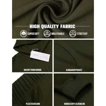 COOFANDY Men's Longd Sleeve Casual Hoodie Drawstring Running Sweatshirt Athletic Pullover with Pocket Army Green XS