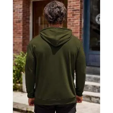 COOFANDY Men's Longd Sleeve Casual Hoodie Drawstring Running Sweatshirt Athletic Pullover with Pocket Army Green XS