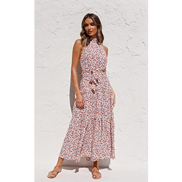 ECOWISH Womens Summer Dresses 2023 Boho Floral Maxi Sun Dress Halter Neck Flowy Party Prom Dresses for Women