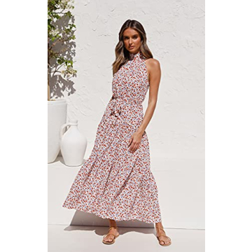 ECOWISH Womens Summer Dresses 2023 Boho Floral Maxi Sun Dress Halter Neck Flowy Party Prom Dresses for Women
