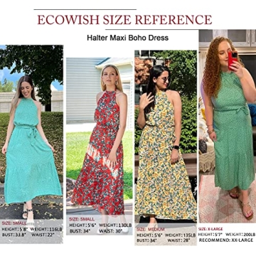 ECOWISH Womens Summer Dresses 2023 Boho Floral Maxi Sun Dress Halter Neck Flowy Party Prom Dresses for Women