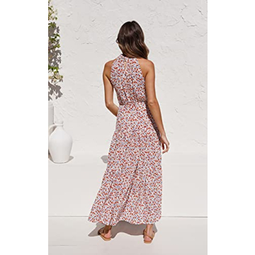 ECOWISH Womens Summer Dresses 2023 Boho Floral Maxi Sun Dress Halter Neck Flowy Party Prom Dresses for Women