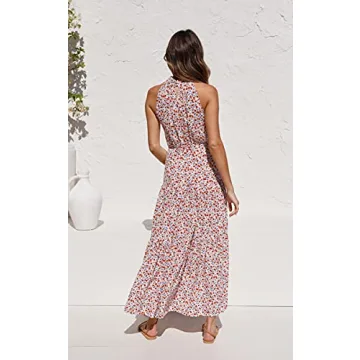 ECOWISH Womens Summer Dresses 2023 Boho Floral Maxi Sun Dress Halter Neck Flowy Party Prom Dresses for Women