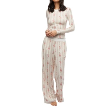 ROAONOCOMO Women Y2K Floral Lounge Set - Stylish Pajama Outfit in Pink