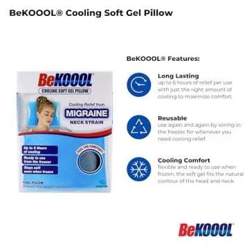 BeKOOOL Cooling Soft Gel Pillow - Reusable Cooling Relief from Migraines, Neck Strain and Fever - Up to 6 Hours of Cooling, Ready to Use, Stays Soft When Frozen