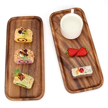 2 Pcs Acacia Wood Rectangular Trays - Elegant Appetizer & Cheese Plates