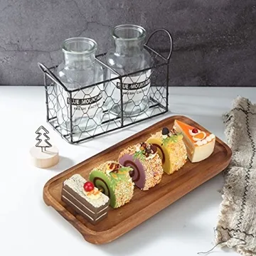 Elegant Acacia Wood Rectangular Serving Trays - 2 Pcs Set