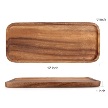 Elegant Acacia Wood Rectangular Serving Trays - 2 Pcs Set