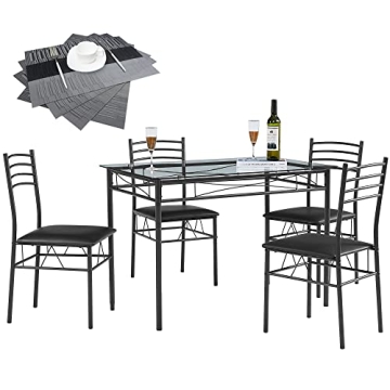 VECELO Modern Dining Table Set with 4 Chairs & Placemats