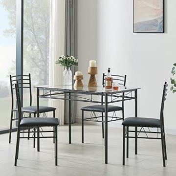 VECELO Dining Table Set with 4 Chairs & Placemats