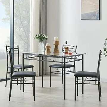 VECELO Dining Table Set with 4 Chairs & Placemats