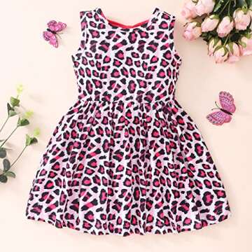 Popshion Toddler Dress Pink Leopard Dress Girls Sleeveless Casual Twirl Dresses Bowknot Sundress Bir...