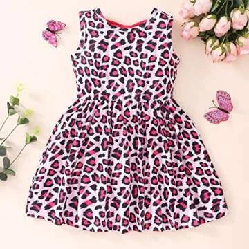Popshion Toddler Dress Pink Leopard Dress Girls Sleeveless Casual Twirl Dresses Bowknot Sundress Bir...