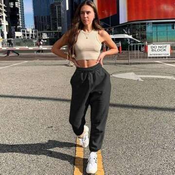 GOKATOSAU Women's Sexy Lounge Stretch Casual Jogger Drawstring Sweatpants with Pockets Black