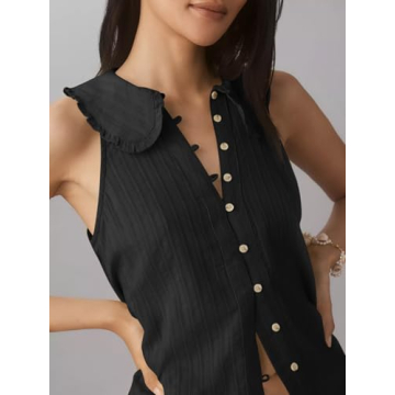 Stylish Tankaneo Peter Pan Collar Sleeveless Blouse