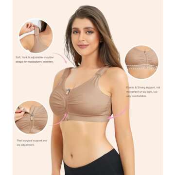 BRABIC Zip Front Closure Everyday Bra for Women Post Surgery Compression Support with Adjustable Straps Wirefree (X-Small, Dark Beige)
