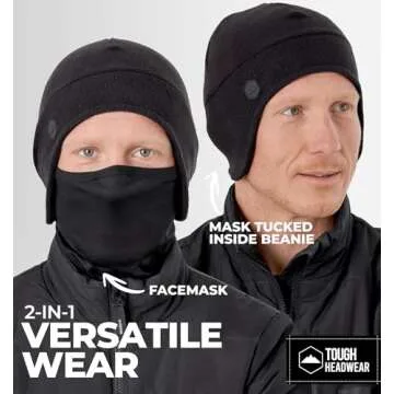 Tough Headwear Skull Cap with Mask Men, Winter Running Gear, Motorcycle Winter Gear, Helmet Liners, Ski Hat, Thermal Beanie