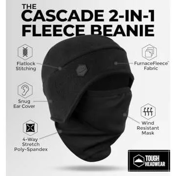 Tough Headwear Skull Cap with Mask Men, Winter Running Gear, Motorcycle Winter Gear, Helmet Liners, Ski Hat, Thermal Beanie