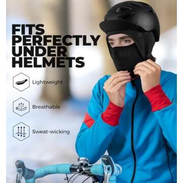 Tough Headwear Skull Cap with Mask Men, Winter Running Gear, Motorcycle Winter Gear, Helmet Liners, Ski Hat, Thermal Beanie