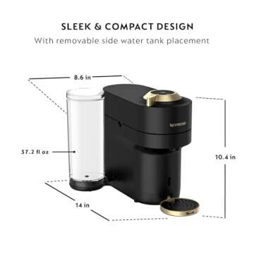 Nespresso Limited-Edition Vertuo Pop+ Deluxe Coffee and Espresso Maker by Breville with Milk Frother, Matte Black Gold