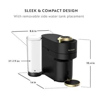 Nespresso Limited-Edition Vertuo Pop+ Deluxe Coffee and Espresso Maker by Breville with Milk Frother, Matte Black Gold