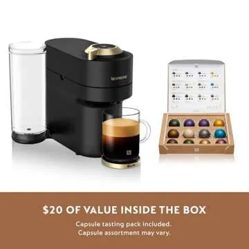 Nespresso Limited-Edition Vertuo Pop+ Deluxe Coffee and Espresso Maker by Breville with Milk Frother, Matte Black Gold