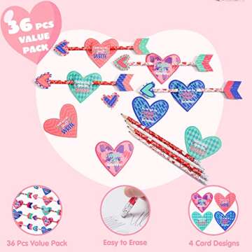 JOYIN 36 Pack Valentines Day Cupid's Arrow Pencil Set with Gift Cards, Party Favors for Classroom Exchange Prizes