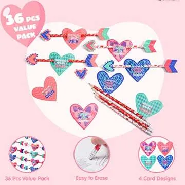 JOYIN 36 Pack Valentines Day Cupid's Arrow Pencil Set with Gift Cards, Party Favors for Classroom Exchange Prizes