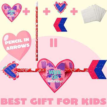 JOYIN 36 Pack Valentines Day Cupid's Arrow Pencil Set with Gift Cards, Party Favors for Classroom Exchange Prizes