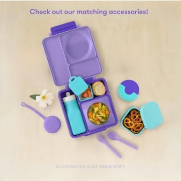 Omie OmieBox Insulated Bento Lunch Box with Leak Proof Thermos Food Jar-3 Compartments, Two Temperature Zones, One Size, (Purple Plum)