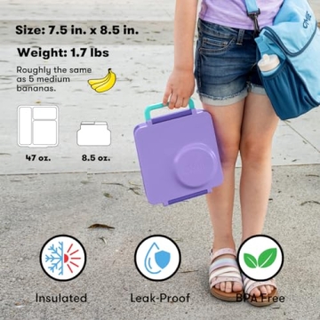 Omie OmieBox Insulated Bento Lunch Box with Leak Proof Thermos Food Jar-3 Compartments, Two Temperature Zones, One Size, (Purple Plum)