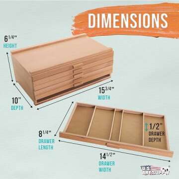 U.S. Art Supply 6-Drawer Artist Wood Pastel and Pen Storage Box - Durable & Versatile Solution!